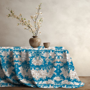 Vintageblaue Türkis-Toile-de-Jouy-Monogramm Tischdecke
