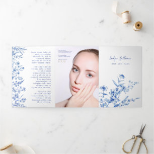 Vintageblaue Wildblumen-Trifaltbrochure Dreifach Gefaltete Karte