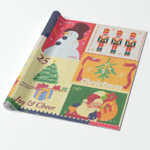 VintageChristmas Postal Stamps  Geschenkpapier