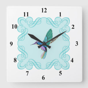 Vintageeleganter Kolibri Quadratische Wanduhr