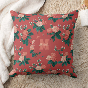 Vintagefarbenes Pfingstrosenmuster - Maronroter Hi Kissen