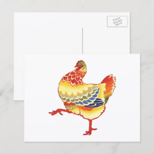 Vintagefarbige Hofhühner vom Bauernhof Postkarte
