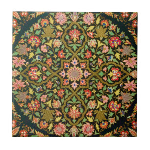 Vintagefarbige indische Blumenstickereidrucke Fliese