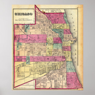 Vintagefarbige Karte von Chicago Poster