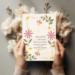 Vintagegrüne himmlische botanische Hochzeit Einladung