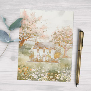 Vintagehaus in der grünen Wiese Cottagecore-Kunst Postkarte
