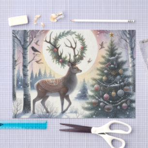 Vintagehirsch im Schnee Wald Winteranfang Seidenpapier