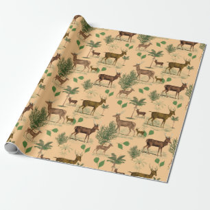 Vintagehirsche und Bäume Geschenkpapier