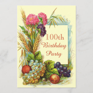 Vintagen 100. Geburtstag Farbige Früchte und Blume Einladung