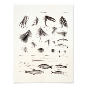 Vintagen 1800er Jahre Angelfliegen alte Haken Fotodruck