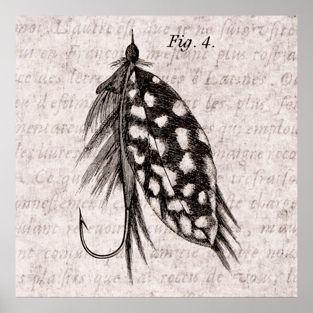 Vintagen 1800er Jahre Angelfliegen lockern Lure Poster (Vorne)