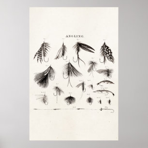 Vintagen 1800er Jahre Angelfliegen lockern Lure Poster