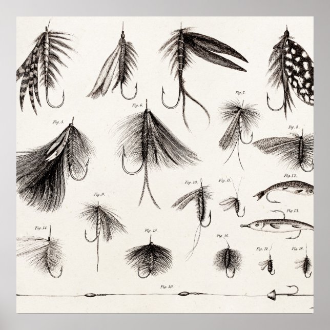 Vintagen 1800er Jahre Angelfliegen lockern Lure Poster (Vorne)