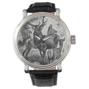 Vintagen 1800er Jahre Red Deer Illustration Stag D Armbanduhr