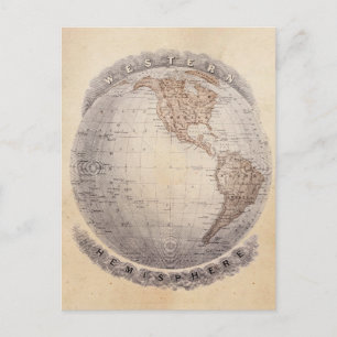 Vintagen 1800er Weltkarte Western Hemisphäre Globe Postkarte