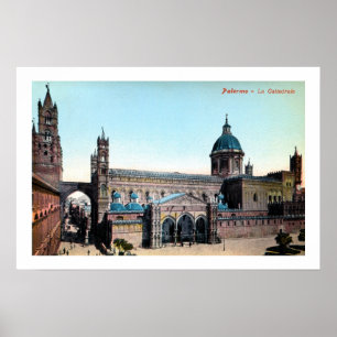 Vintagen 1890er Palermo Sizilien Kathedrale Poster