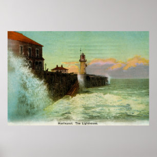 Vintagen 1900er Hartlepool Der Leuchtturm Poster