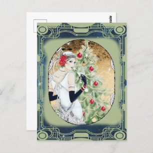 Vintagen 1920er Flapper Art Deco Weihnachten Postk Postkarte
