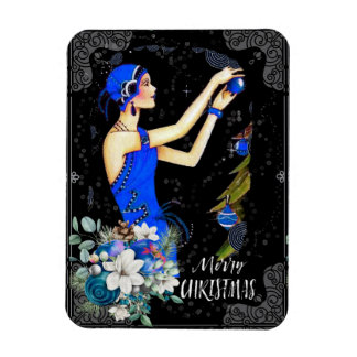 Vintagen 1920er Jahre blaues Weihnachtskleid Fraue Magnet