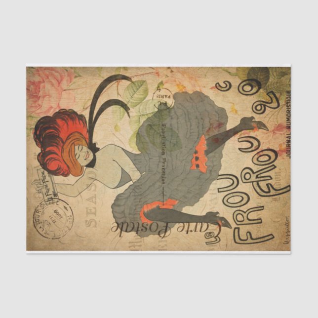 Vintagen 1920er Retro Frauentänzerin Floral Franzö Seidenpapier (Vorderseite)