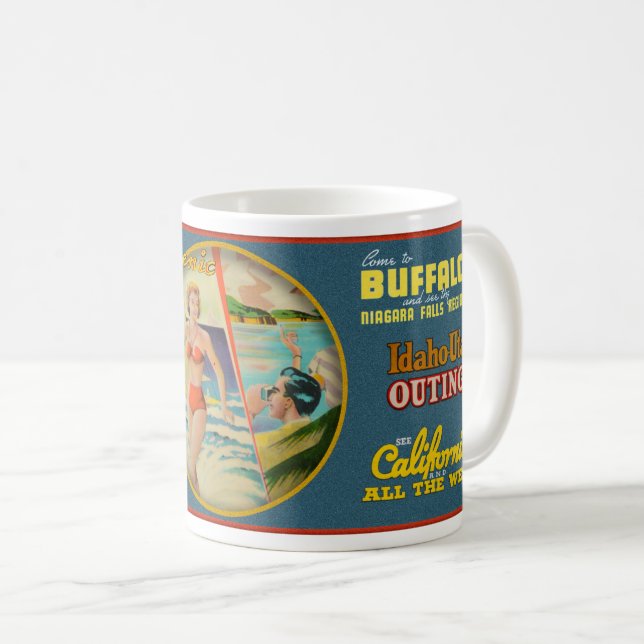 VINTAGEN 1930-40 REISE USA THEME KAFFEETASSE (VorderseiteRechts)