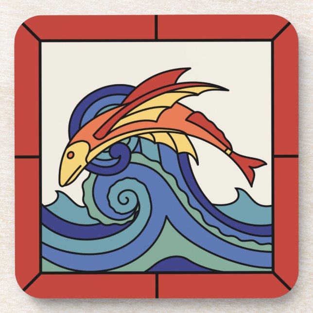 Vintagen 1930er Catalina Island Tile Set Getränkeuntersetzer (Vorderseite)