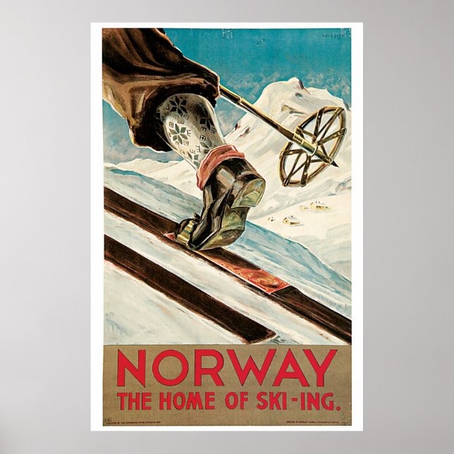 Vintagen 1930er Jahre Norwegen-Skifahrer Poster (Vorne)