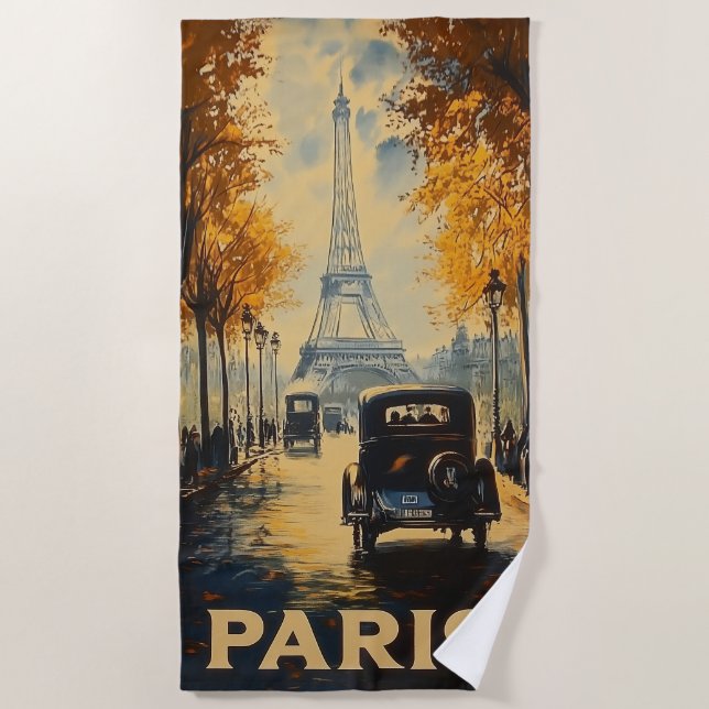 Vintagen 1930er Jahre Paris Reiseposter Eiffelturm Strandtuch (Vorderseite)