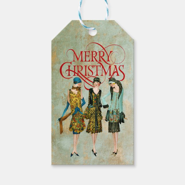 Vintagen 1930er Jahre Weihnachtsgrüße für Frauen Geschenkanhänger (Vorderseite)