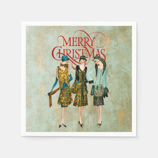 Vintagen 1930er Jahre Weihnachtsgrüße für Frauen Serviette (Vorderseite)