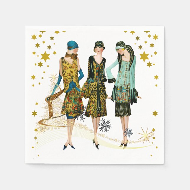 Vintagen 1930er Jahre Weihnachtsgrüße für Frauen Serviette (Vorderseite)