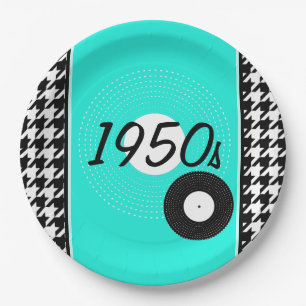 Vintagen 1950er Jahre aquamarin, schwarz und weiß Pappteller