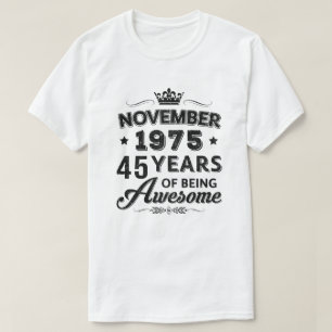 Vintagen 1975. November 45. Geburtstagsgeschenk al T-Shirt