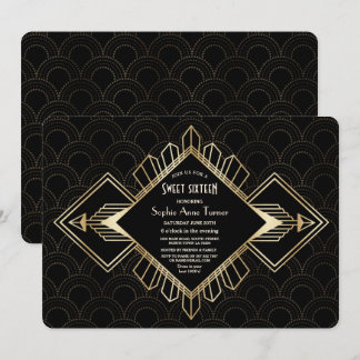 Vintagen 20er Jahre Gold Black Great Gatsby 16 . G Einladung