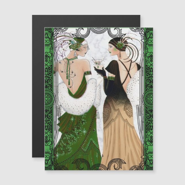 Vintagen 20er Jahre Weihnachten Martini Flapper La Magnetkarte (Vorne/Hinten)