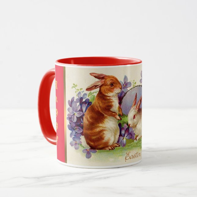 Vintagen 2 Kaninchen Osterhitze Tasse (Vorderseite Links)