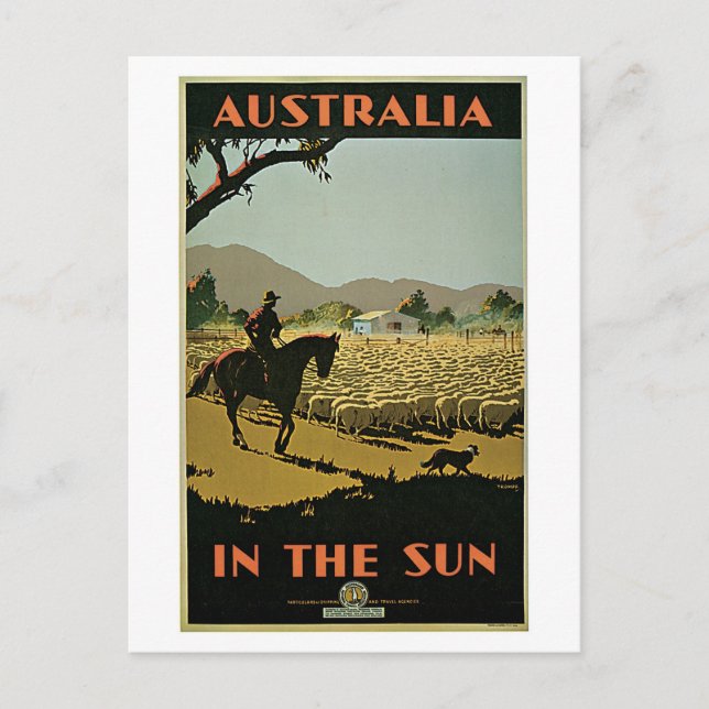 Vintagen 30er Jahre Australien Reiseanzeige Postkarte (Vorderseite)