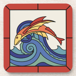 Vintagen 30er Jahre Catalina Island Tile Set Getränkeuntersetzer