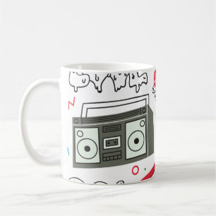 Vintagen 80er Jahre doodle mit Boom Box, Fernsehen Kaffeetasse