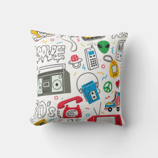 Vintagen 80er Jahre doodle mit Boom Box, Fernsehen Kissen