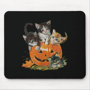 Vintagen 90er Cat Pumpkin Halloween Retro Floral S Mousepad
