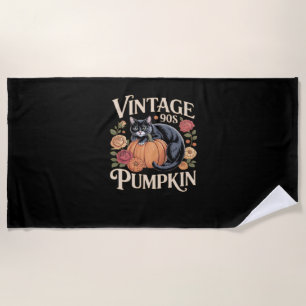 Vintagen 90er Cat Pumpkin Halloween Retro Floral S Strandtuch