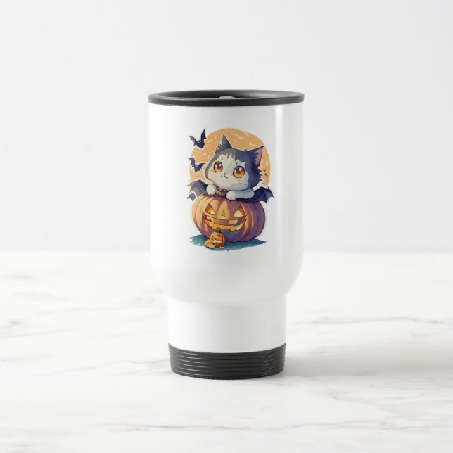 Vintagen 90er Cat Pumpkin Halloween Retro Reisebecher (Mittel)