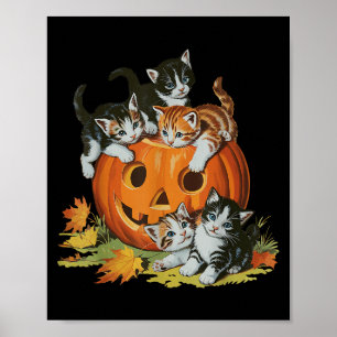 Vintagen 90er Cat Pumpkin Halloween Retro Women So Poster