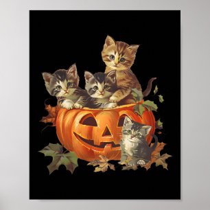 Vintagen 90er Cat Retro Pumpkin Kätzchen Halloween Poster