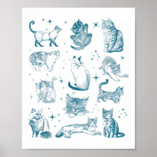 Vintagen 90er Jahre Tattoo Cat Retro Kitten Nature Poster