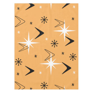 Vintagen Boomerangs and Stars Orange der 50er Jahr Tischdecke