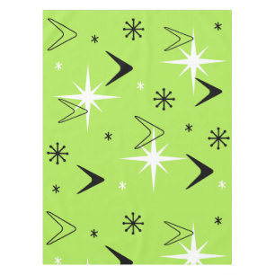 Vintagen Boomerangs und Stars Chartreuse der 50er Tischdecke