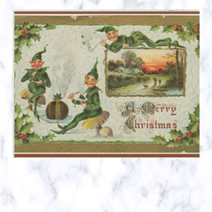 Vintagen drei Elfen und Pflaumen Weihnachten Postkarte