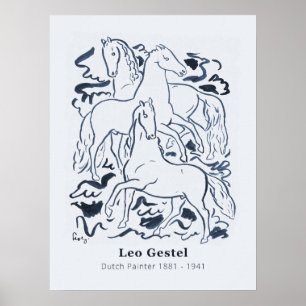 Vintagen drei von Leo Gestel Gezeichnet Pferde Poster